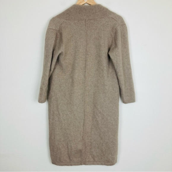 Cozee Cashmere longline tan camel colored open cardigan with front pockets. M - Picture 3 of 3